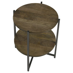 Natural and Gunmetal Accent Table with Bottom Shelf