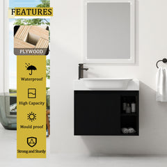 28'' Wall-Mounted Bathroom Vanity with White Ceramic Sink & Soft-Close Door, KD-Packing