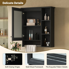 3-in-1 Bathroom Mirror Cabinet, 24-inch Wall Mounted Medicine Cabinet with Adjustable Shelf & Tower Bar, High-Definition Mirror with Storage for Bathroom Vanity