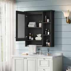 3-in-1 Bathroom Mirror Cabinet, 24-inch Wall Mounted Medicine Cabinet with Adjustable Shelf & Tower Bar, High-Definition Mirror with Storage for Bathroom Vanity