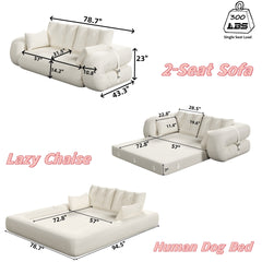 Human Dog Bed, Lazy Sofa Couch, 78.7" Multi-Functional Foldable Sofa Bed, 3-in-1 Teddy Fabric Foam-Filled Sleeper Sofa Bed for Living Room,Guest Bed,Playroom,Brown