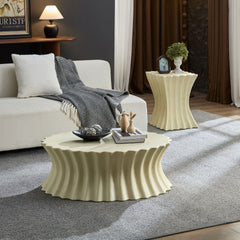 Set of 35.04''+15.16'' Coffee Table Vintage Sturdy Fiberglass Table For Living Room Apartment No Need Assembly Beige