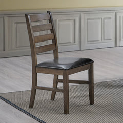 Walnut Finish 5pc Dining Set Table and 4 Side Chairs Brown Synthetic Leather Upholstery Solid Rubber Wood Kitchen Furniture
