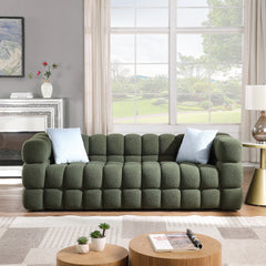 84.3 length ,35.83" deepth ,human body structure for USA people, marshmallow sofa,boucle sofa ,3 seater, OLIVE GREEN BOUCLE