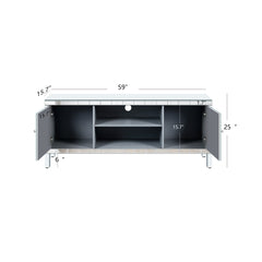 Mirrored TV Stand for 65+ inch TV,Sliver TV Console Table with Open Storage & 2 Storage Cabinets ,M Shape Sparkling Mirror Doors for Living Room(59''W x 25.2''H x 15.7D)