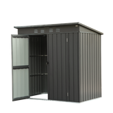 Backyard Storage Shed with Sloping Roof Galvanized Steel Frame Outdoor Garden Shed Metal Utility Tool Storage Room with Latches and Lockable Door (6x4ft, Dark Gray)
