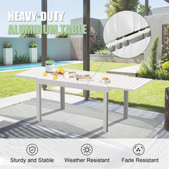 Aluminum Patio Extendable Dining Table 35"- 71", Adjustable Indoor Outdoor Patio Dining Table with E-Coating for 4-6 Person Garden Lawn Porch Bistro Furniture, Elegant Ivory White