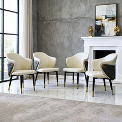 Modern PU Leather Dining Chairs, Ergonomic with Carbon Steel Legs for Restaurant, Home Office, Living Room(Set of 2, Beige)