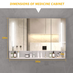 Modern 39x28 inches Aluminium Bathroom Cabinets, Medicine Cabinets with Mirrors and LED Lights, Bathroom Storage Cabinet with Multilevel Storage Compartments