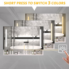 Modern 39x28 inches Aluminium Bathroom Cabinets, Medicine Cabinets with Mirrors and LED Lights, Bathroom Storage Cabinet with Multilevel Storage Compartments