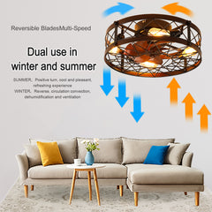 Caged Ceiling Fans with Lights Black, 20 inch Flush Mount Ceiling Fan Light, Farmhouse Small Ceiling Fan with Light Fixture, Reversible Fan for Bedroom (Including E26 bulbs)