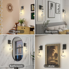 Wall Sconces Set of Two, Black Dimmable Raindrop Wall Lighting, Modern Bathroom Sconces Wall Lamps Vanity Lighting for Living Room, Wall Lights for Bedroom, Hallway