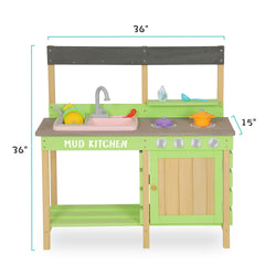 Kids Play Kitchen, Wood Mud Kitchen with Water Play Set & Cooking Toys for Outdoor, Gift for 3~8