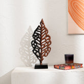 Ornate Gold Aluminum Leaf Table Sculpture on Black Base –17.5" Elegant Décor Accent