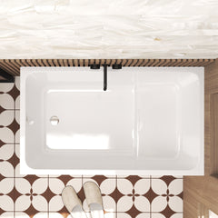 47" Acrylic Freestanding Bathtub with seat: Spacious rectangle Shape, Gloss White Finish, Chrome Overflow & Pop-Up Drain CUPC Certificate