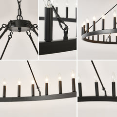 59.1INCH 36-Light Extra Large Wagon Wheel Chandelier, Black Farmhouse Round Wheel Chandelier Light Fixtures Wagon Wheel Chandeliers For Porch High Ceilings Dining Room Living Room,Kitchen, Bedroom-E12