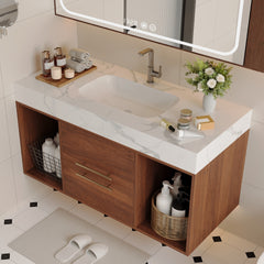 39.4 '' Floating Bathroom Vanity with Ceramic sink,Wall Mounted Vanity 2 Soft Close Drawer and white slate top