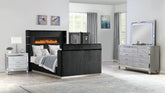 Lavish Modern Style 4 Pc Queen Bedroom Set Made with Fireplace in Headboard & TV stand in Footboard with Wood in Black(NJ INVENTORY)