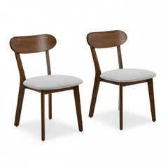 Solid Wood Dining Chairs Set of 2,Mid Century Modern Dining Chairs with Upholstered,Kitchen Chair with Curved Backrest & Adjustable Foot Pads for Dining Room,Kitchen,Living Room(Walnut, Gray Cushion)