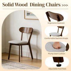 Solid Wood Dining Chairs Set of 2,Mid Century Modern Dining Chairs with Upholstered,Kitchen Chair with Curved Backrest & Adjustable Foot Pads for Dining Room,Kitchen,Living Room(Walnut, Gray Cushion)