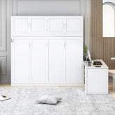 Queen Size Wall Murphy Bed with Desk and Storage Shelves and Big Cabinets, White(OLD SKU: N820S00034K)