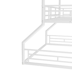 Twin over Twin over Full Bunk Bed, Metal Triple Bunk Bed with Safety Guardrails, Heavy-duty Bunk Bed with Noise-reduced Design, White