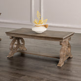 1pc Coffee Table Traditional Style Curved Scroll Legs Carved Design Weather Oak Finish