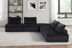 Aveline 120"W Black Velvet 5 Pc Sectional Sofa