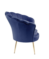Angelica 34"W Blue Velvet Scalloped Back Barrel Accent Chair with Metal Legs