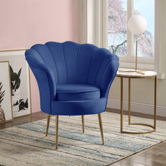 Angelica 34"W Blue Velvet Scalloped Back Barrel Accent Chair with Metal Legs