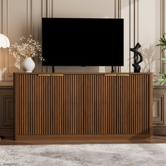 59-inch modern wavy sideboard, curved contour design storage cabinet, 4-door cabinet with storage function, suitable for kitchen/bedroom/living room, Walnut, 59.0"L x 15.7"W x 27.7"H