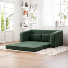 71" 2-in-1 Pull Out Foldable Loveseat Sofa Bed with Armrest & Backrest Pillows, Convertible Chenille Boneless Cloud Floor Mattress Sleeper Lounge Couch for Living Room Bedroom Guestroom Dorm, Green