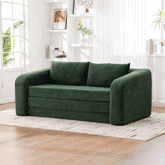 71" 2-in-1 Pull Out Foldable Loveseat Sofa Bed with Armrest & Backrest Pillows, Convertible Chenille Boneless Cloud Floor Mattress Sleeper Lounge Couch for Living Room Bedroom Guestroom Dorm, Green