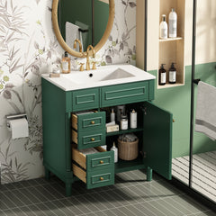 30" Bathroom Vanity with Sink, Freestanding Bathroom Storage Vanity Cabinet w/Soft-Closing Door, Bathroom Cabinet with 2 Drawers