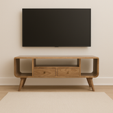 Solid Wood Soba Nordic Multi Media Unit, 2-Drawers, 3 Open-Slots, Light Brown