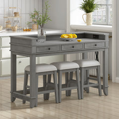 TREXM 4-Piece Dining Table Set for 3, Retro Kitchen Table and Chairs Set with 3 Storage Drawers, Ideal for Small Spaces (Light Grey)