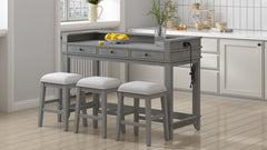 TREXM 4-Piece Dining Table Set for 3, Retro Kitchen Table and Chairs Set with 3 Storage Drawers, Ideal for Small Spaces (Light Grey)