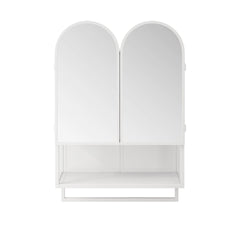 23.62" Modern Double-Arched Mirror Cabinet,2 Doors Medicine Cabinet, Metal Wall Cabinet with Adjustable Shelves and Towel Rack, Mirror Cabinet with Storage for Bathroom, Living Room and Bedroom, White