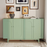 Stylish and Functional 4-Door Intaglio Storage Cabinet with Pine Legs, Solid Wood Pulls and MDF, for Living Room Bedroom,and Kitchen,Mint Green
