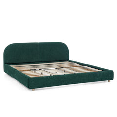 King Size Upholstered Bed Frame Modern Minimalist Style - Circle Yarn Fabric, Tall Curved Headboard, Sturdy Leg Support & Wheeled Drawer Storage, Mattress Not Included - Green