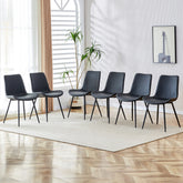 Black artificial leather backrest cushion dining chair, black metal legs, curved widened cushion design for more comfort, suitable for restaurants, kitchens, bedrooms, offices.(6 chairs) 0502