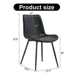 Black artificial leather backrest cushion dining chair, black metal legs, curved widened cushion design for more comfort, suitable for restaurants, kitchens, bedrooms, offices.(6 chairs) 0502