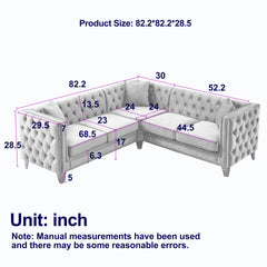 82.2-Inch Velvet Corner Sofa , L-Shaped Sectional Couch, 5-Seater Corner Sofas with 3 Cushions for Living Room, Bedroom, Apartment, Office
