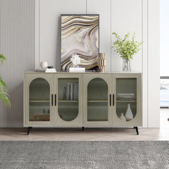 TV Stand for 65+ Inch TV, Wood TV Stand with Storage Cabinet & Adjustable Shelves, Media TV Console for Living Room Bedroom(Champagne)