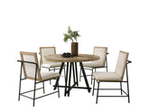 Tate Oak Finish 47" Round Dining Table Set with Cream Color Upholstered Chairs