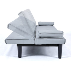 The 67-inch light gray PVC multi-functional sofa bed, with a foldable and cup holder design, makes it extremely convenient to turn the living room into a guest room