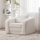 40" Foldable Single Sofa Bed with Armrest & Backrest, Convertible Chenille Boneless Cloud Floor Mattress Sleeper Lounge Accent Chair with Pillow for Apartment Living Room Bedroom Dorm Guestroom, Ivory