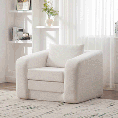 40" Foldable Single Sofa Bed with Armrest & Backrest, Convertible Chenille Boneless Cloud Floor Mattress Sleeper Lounge Accent Chair with Pillow for Apartment Living Room Bedroom Dorm Guestroom, Ivory