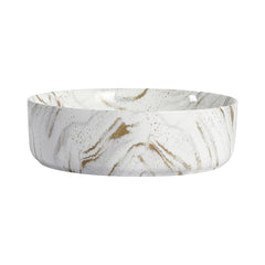 Ceramic Round Above Counter Bathroom Sink Art Basin, White Background With Golden Lines (BAA0014012PP)