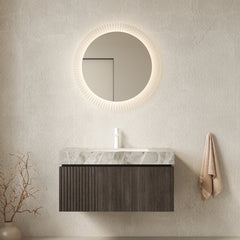MURI 36" Bathroom Vanity&Sink, Floating Plywood Storage Cabinet with Drawer&Door, Light Gray Sintered Stone Top&Ceramic Basin with 1 Pre-drilled Faucet Hole, Pre-assembled, Espresso Woodgrain Color